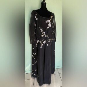 Navy Dress with Embroidered Sheer Black Overlay